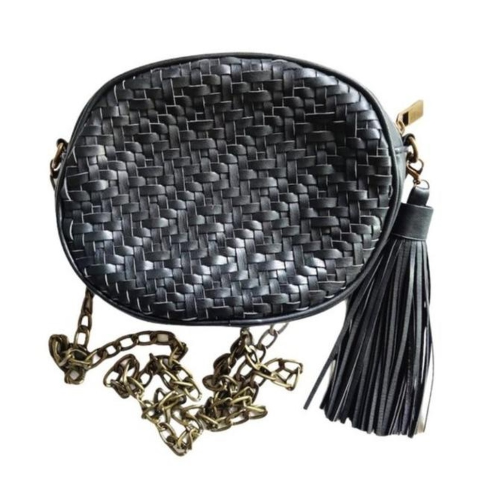 Anthropologie black woven messenger bag